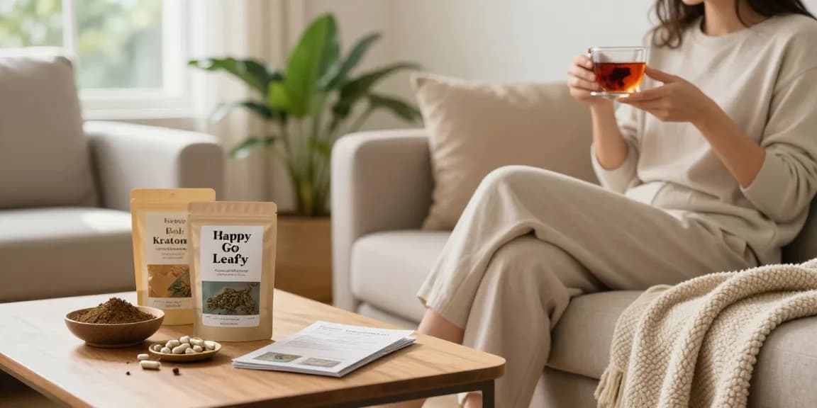 Relaxing ambiance featuring red bali kratom from Happy Go Leafy in a cozy setting.