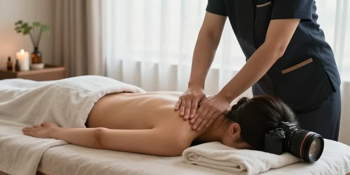 Relaxation during 출장안마 session in a serene home spa environment with essential oils and soothing decor.