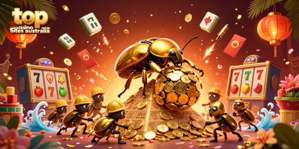 Engage with top mac casino sites Australia showcasing a vibrant 3D casino scene filled with animated characters.