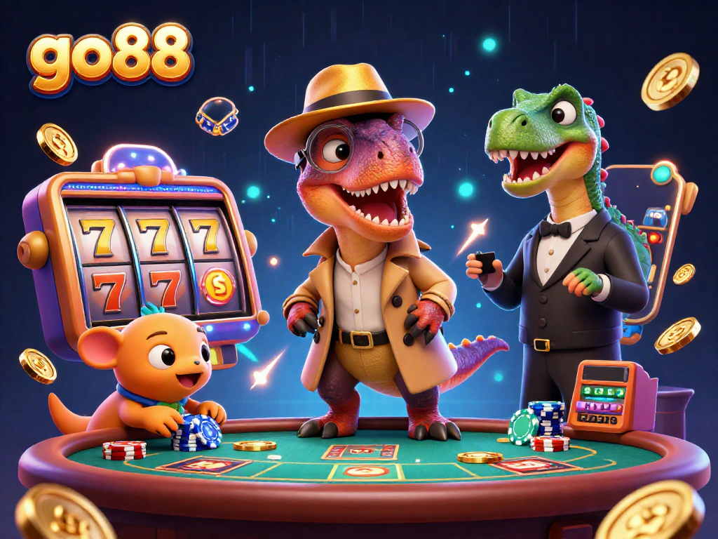 Experience thrilling go88 gameplay with a cunning velociraptor card counter at the blackjack table.