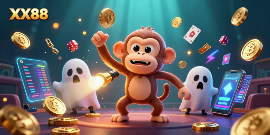 Play thrilling games and win big at XX88 Casino with a vibrant ghostly scene.
