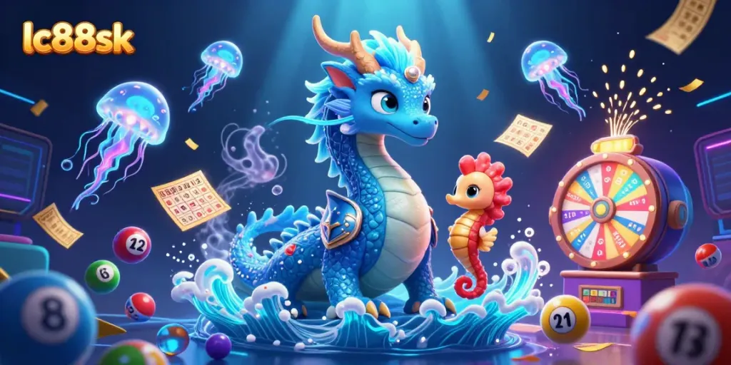Experience winning moments with lc88sk in a vibrant underwater casino adventure illustration.