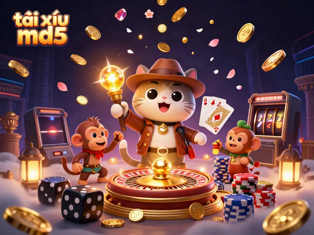 Engage with tài xỉu md5 through a cat archaeologist uncovering treasures in a vibrant casino world.
