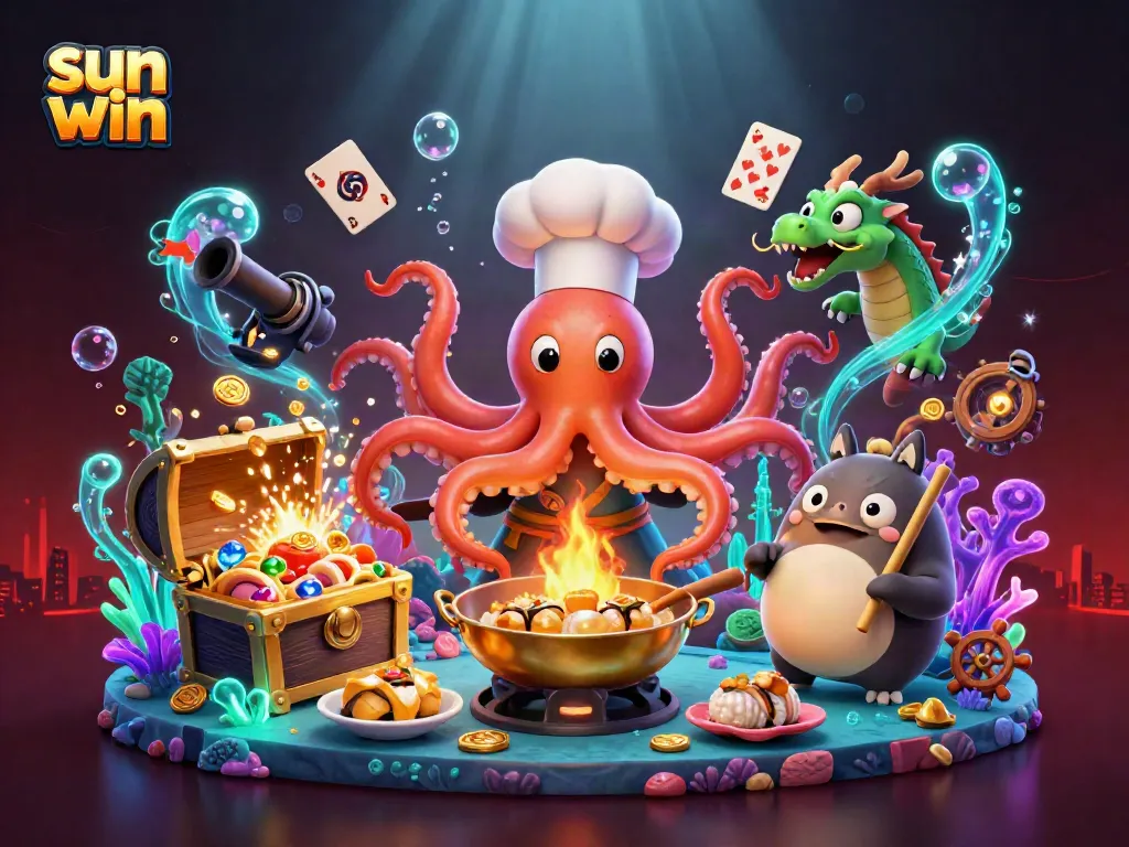 Engage in thrilling gameplay at sun win with fish-shooting games featuring cartoon heroes and treasures.