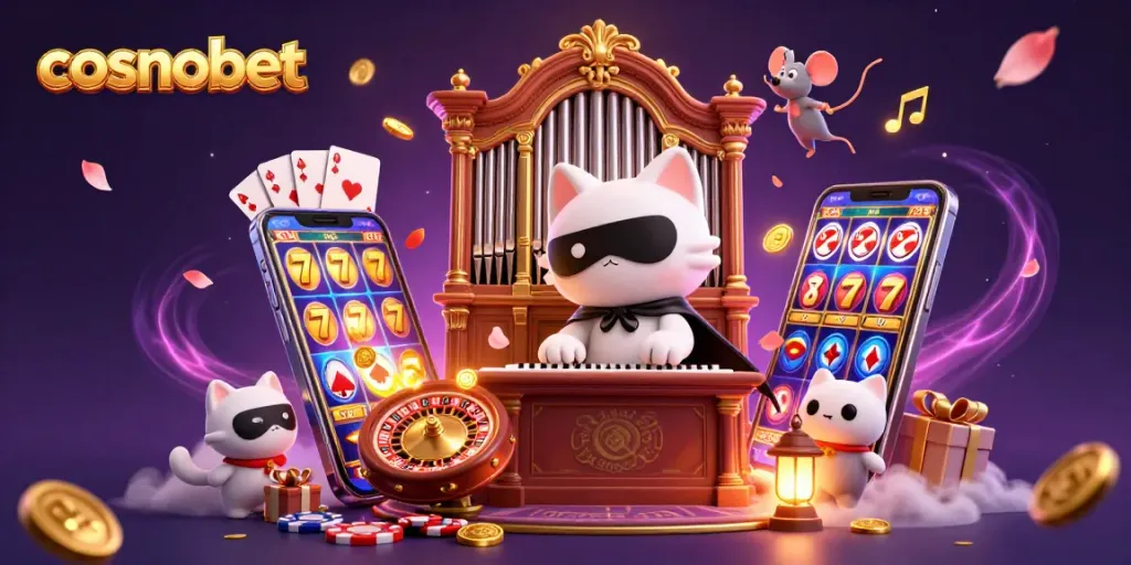 Engage in exciting gaming on cosmobet with a playful scene of iconic casino characters.