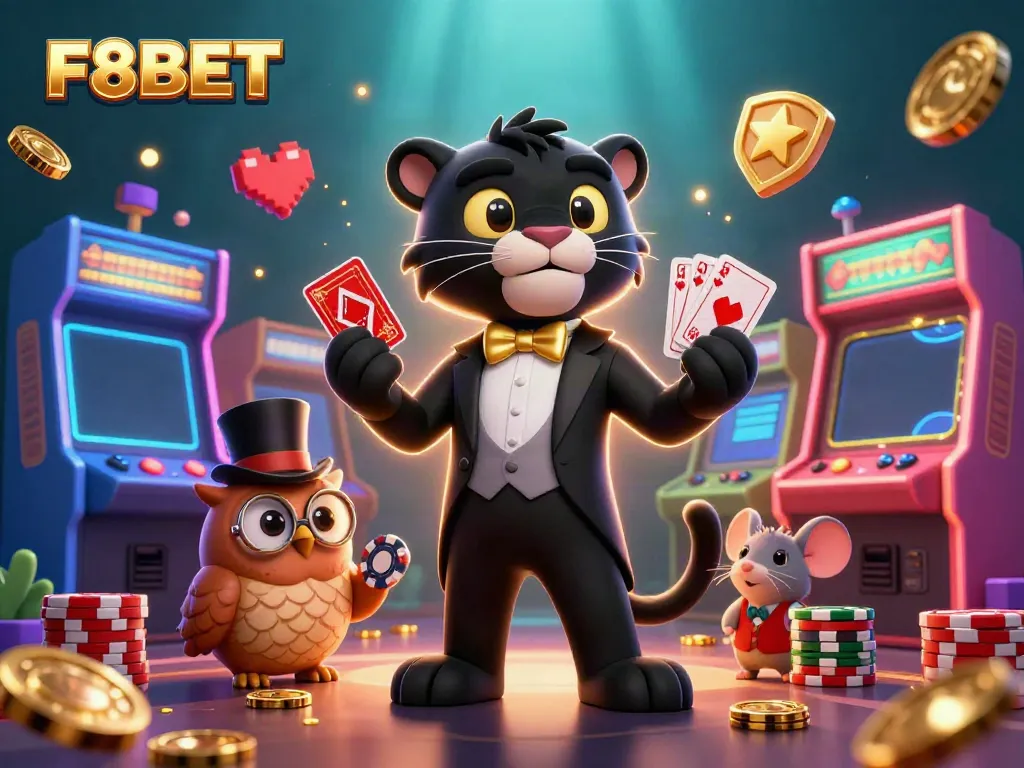 Experience thrilling gameplay at F8BET with casino-themed characters and vibrant game elements.