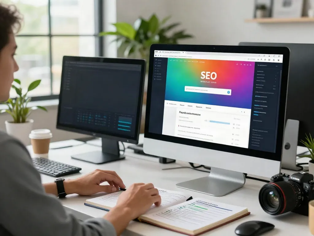 SEO specialist reviewing strategies for instant indexing in a modern office