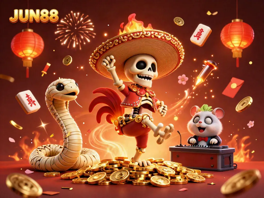 Experience the excitement of gambling at JUN88 with vibrant characters and dynamic game elements.