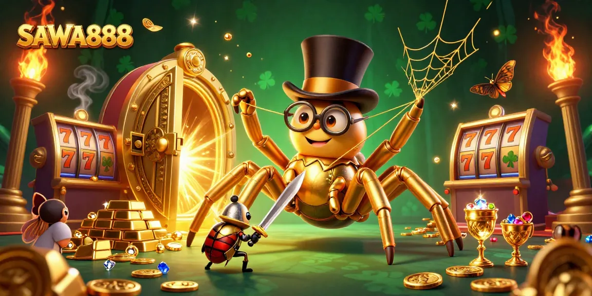 Play exciting slots at SAWA888, with the thrilling atmosphere of a gold-themed casino.