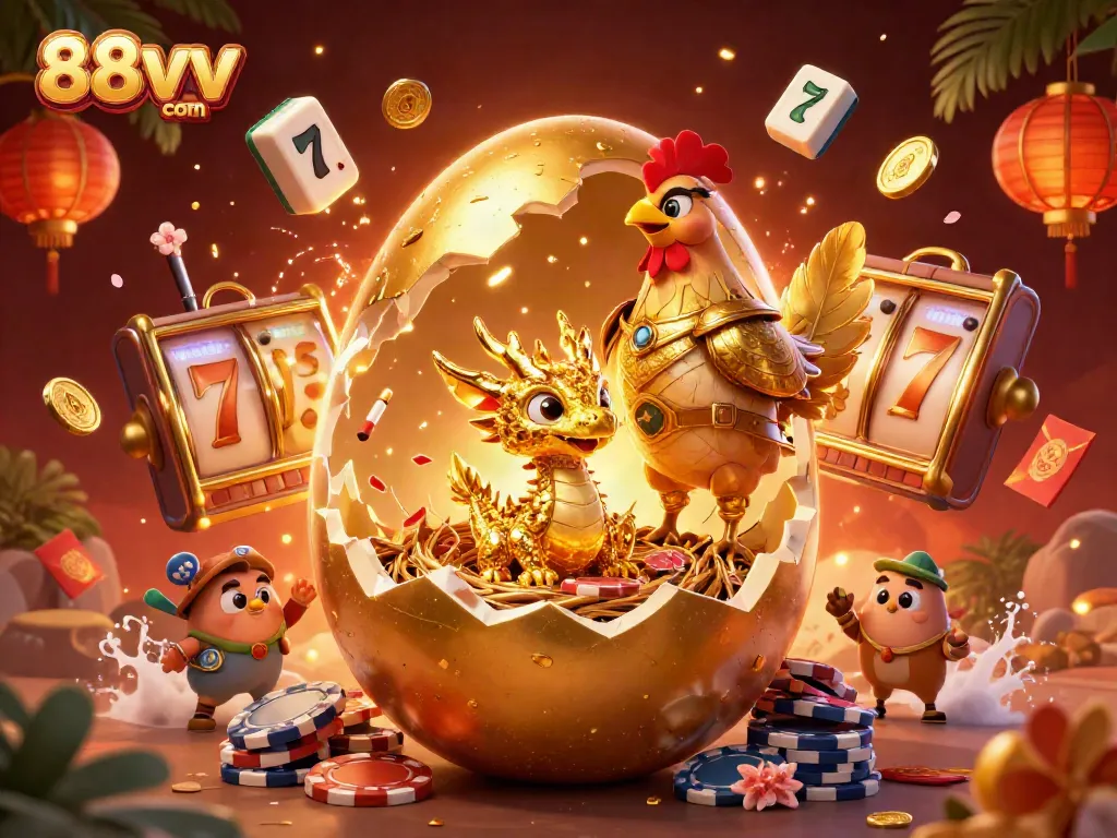 Engage with thrilling 88vv com casino action featuring a golden dragon and slot reels.