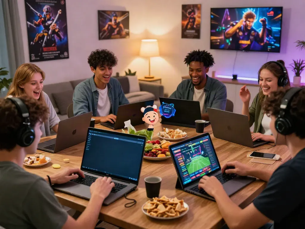 Players enjoying Gem88 gaming experience in a cozy home setting