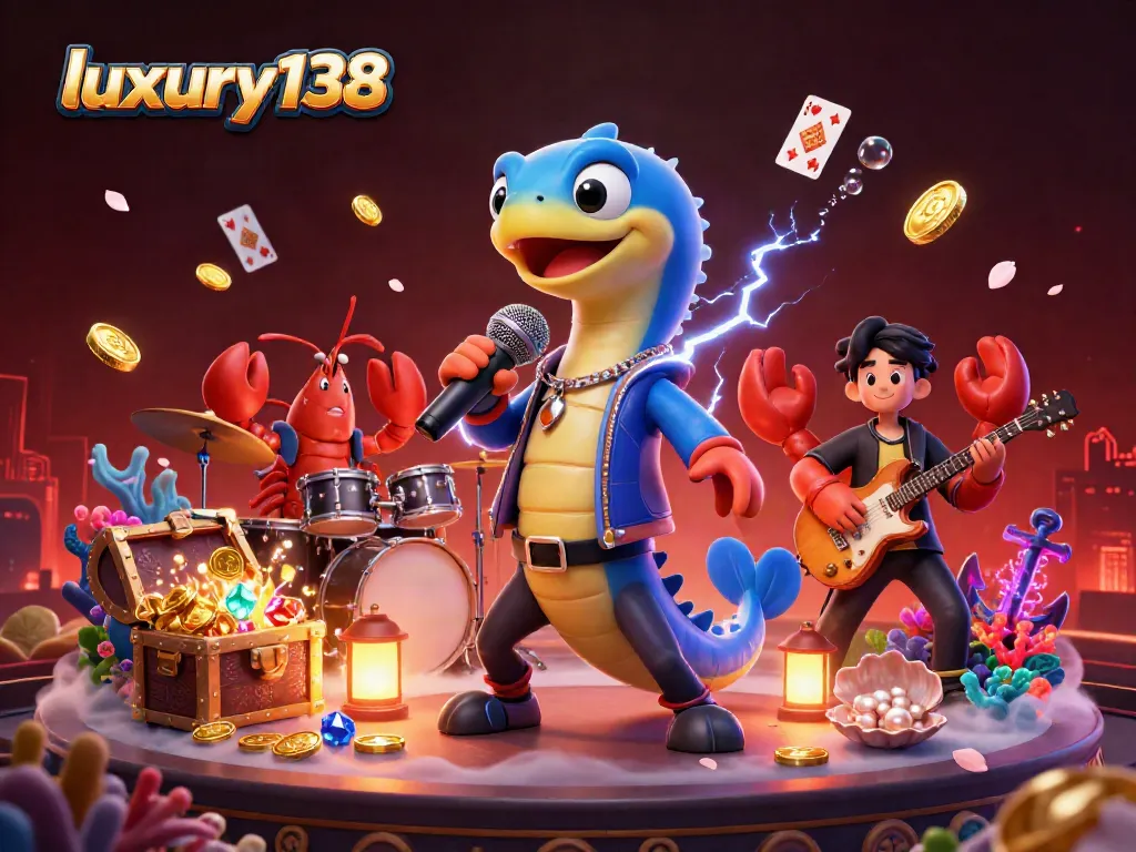 Experience gaming excitement with luxury138 featuring an electric eel DJ in a vibrant underwater casino