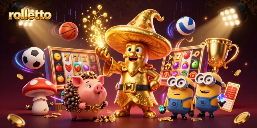 rolletto casino experience featuring magical elements, slot games, and dynamic sports action