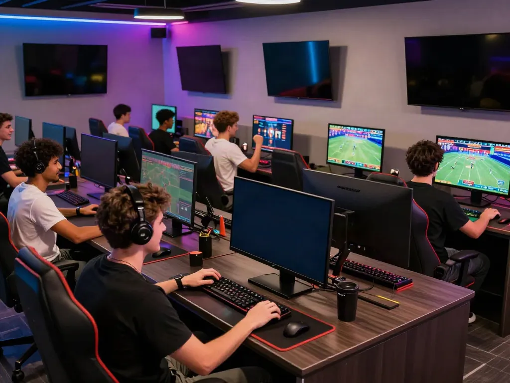 Gamers enjoying DA88 online gaming platform in vibrant lounge atmosphere