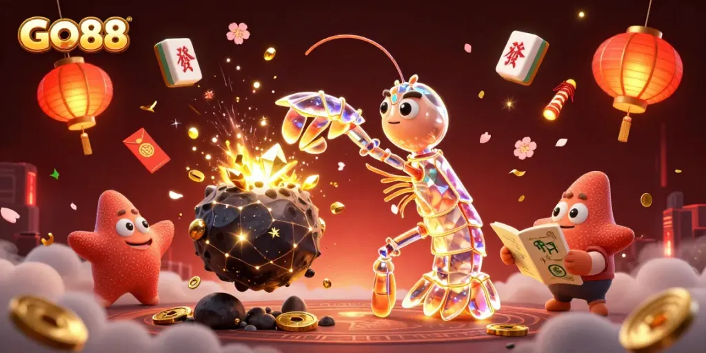 Engage with GO88's vibrant casino world through a dynamic illustration featuring a galactic samurai.