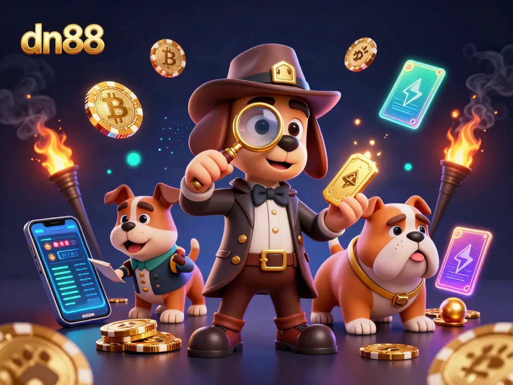 dn88 casino illustration featuring a detective story in a vibrant, detailed 3D scene.