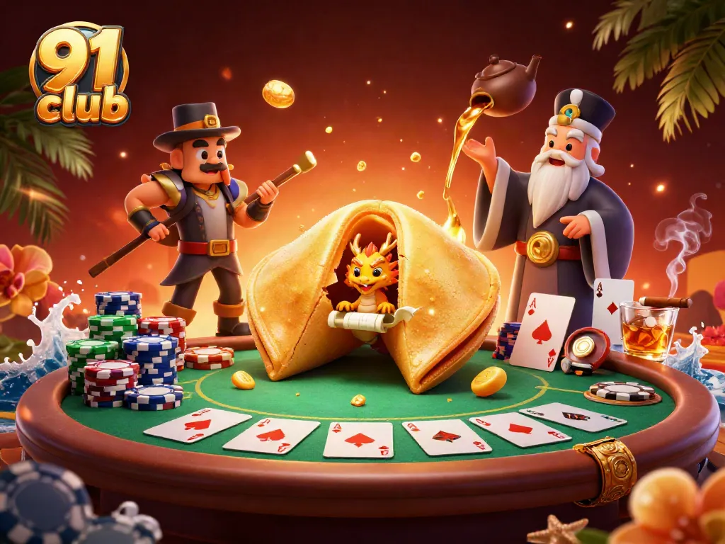 Engage with exciting 91 club gaming action, featuring vibrant casino elements and whimsical characters.