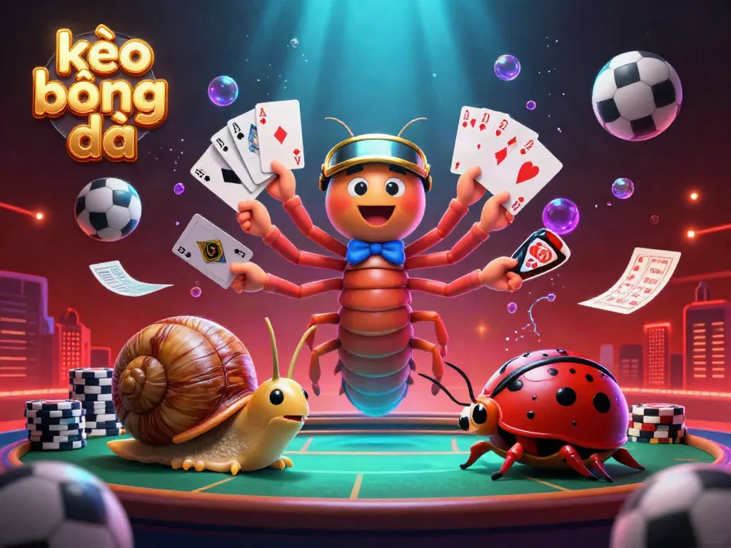 Experience kèo bóng đá excitement with a colorful dealer scene featuring unique characters, sports betting elements, and dynamic visual effects.