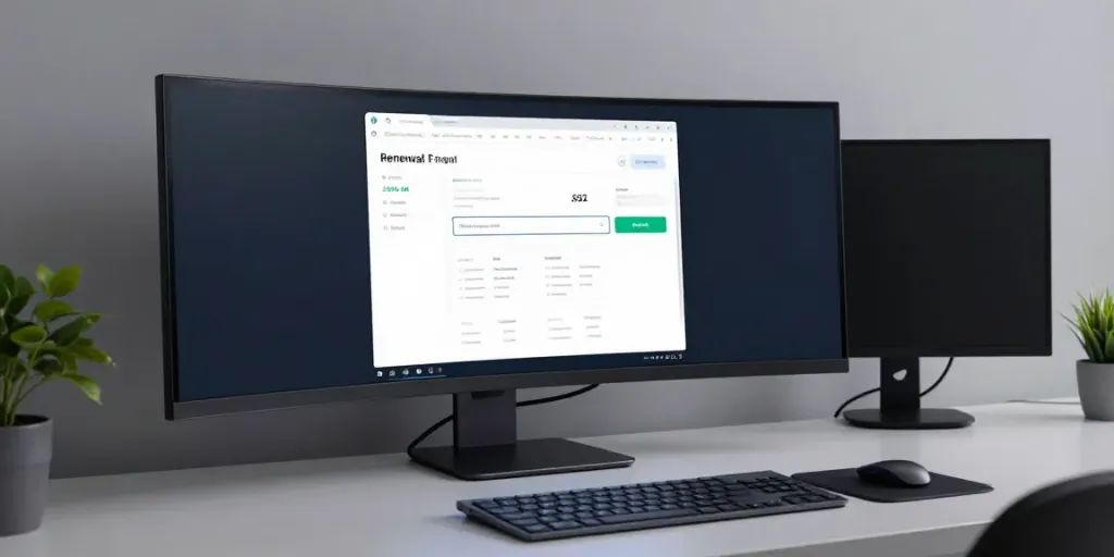 The .co.uk renewal price displayed on a sleek digital interface in a modern developer workspace.