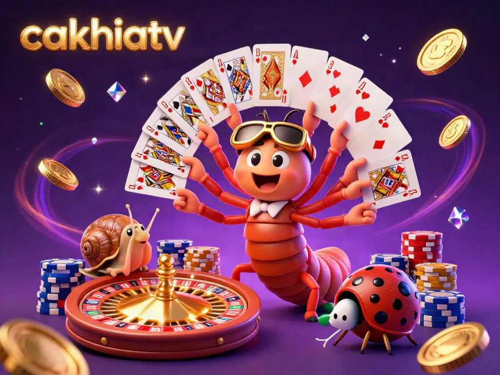 Experience exciting games at cakhiatv with a whimsical dealer, chips, and sparkling treasures.