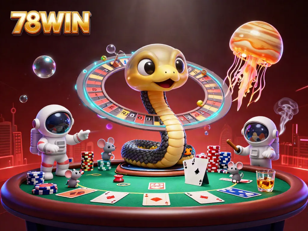 Experience exhilarating betting fun at 78WIN with a cosmic casino scene featuring playful astronaut mice.