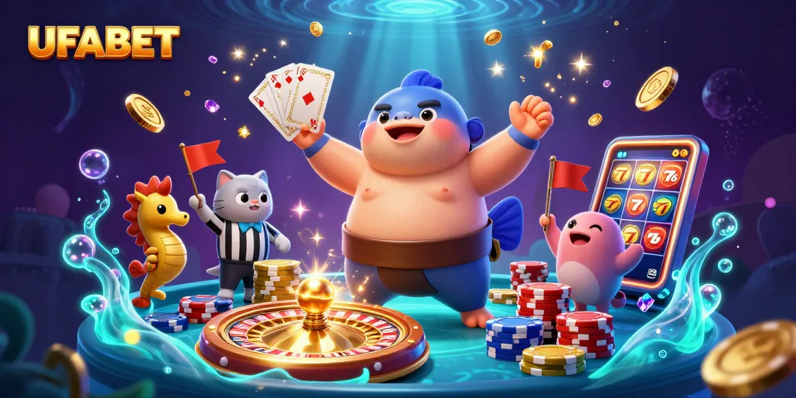 Experience thrilling gaming at UFABET with an underwater casino featuring a fugu and catfish referee.
