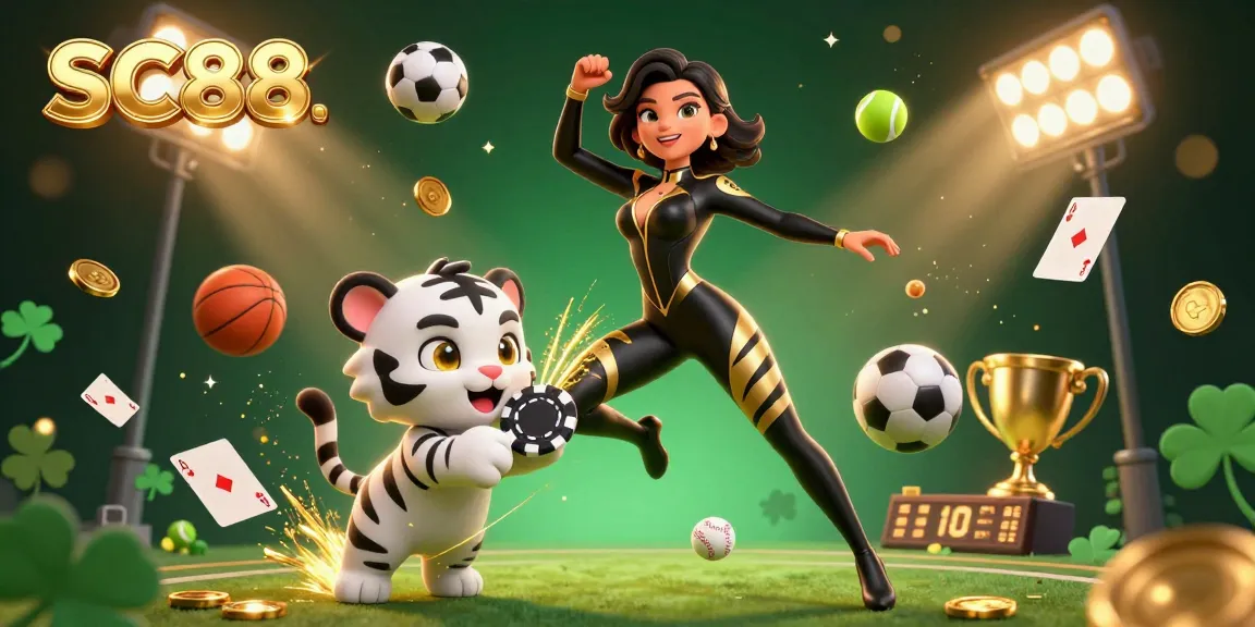 Experience the thrilling action of SC88, a vibrant casino scene with sports elements and a tiger.