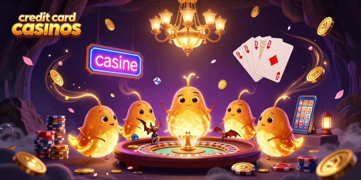 Vibrant scene showcasing credit card casinos where glowworms illuminate a lively casino atmosphere.
