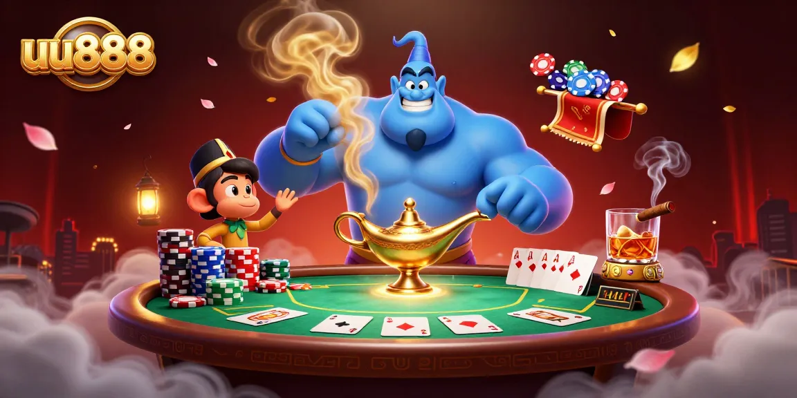 Engage in thrilling gameplay at uu888, illustrated with a vibrant casino scene featuring poker elements.