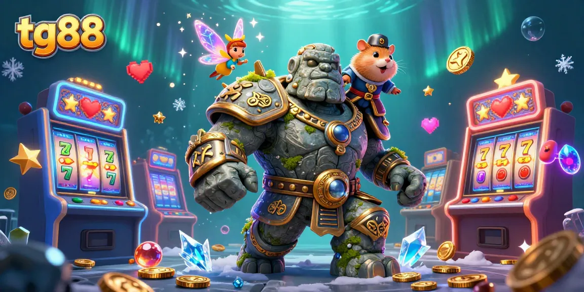 Experience thrilling gameplay at tg88 with a lively scene featuring casino games, magical creatures, and exciting elements.