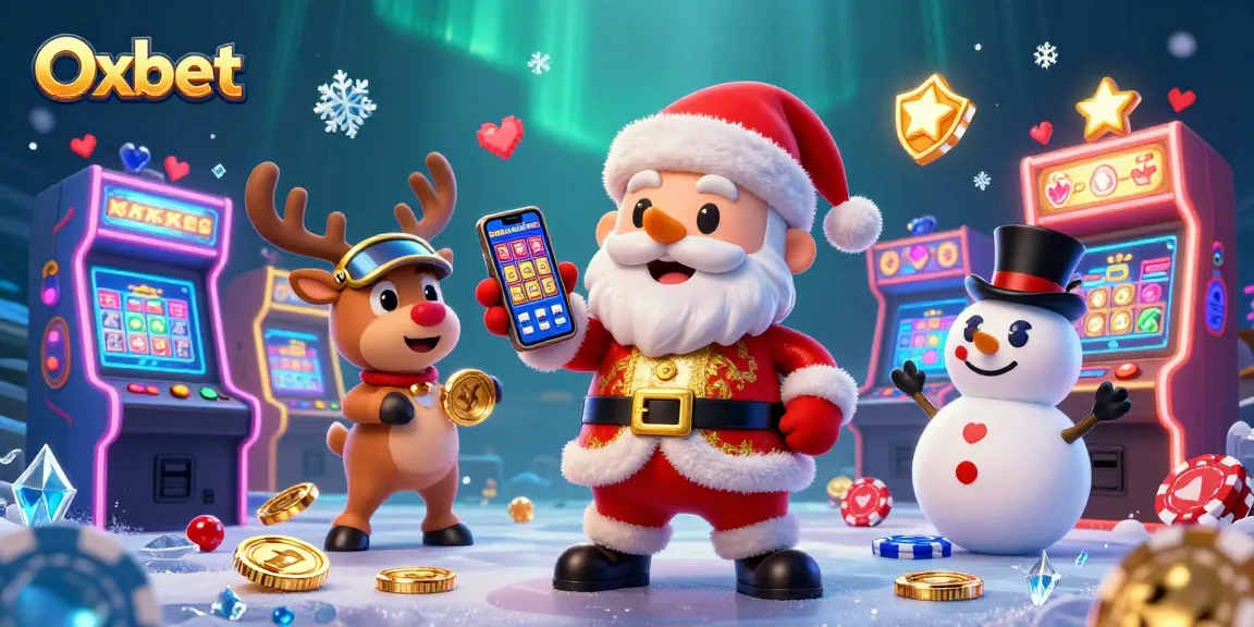 Experience thrilling gameplay with Oxbet in a vibrant 3D casino world, featuring Santa and friends.