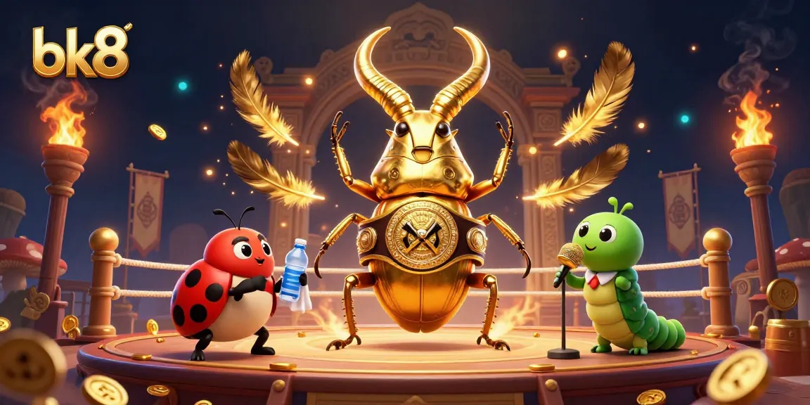 Experience thrilling bk8 casino action with a golden stag beetle champion and vibrant betting elements.