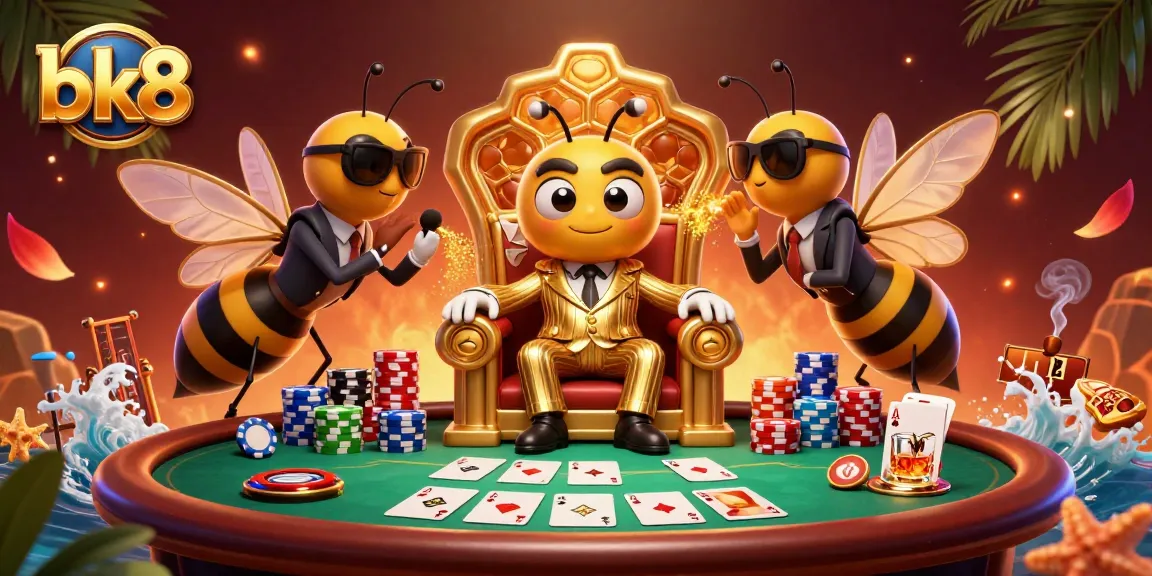 Experience excitement with bk8 in a bustling casino atmosphere featuring colorful poker elements and vivid characters.
