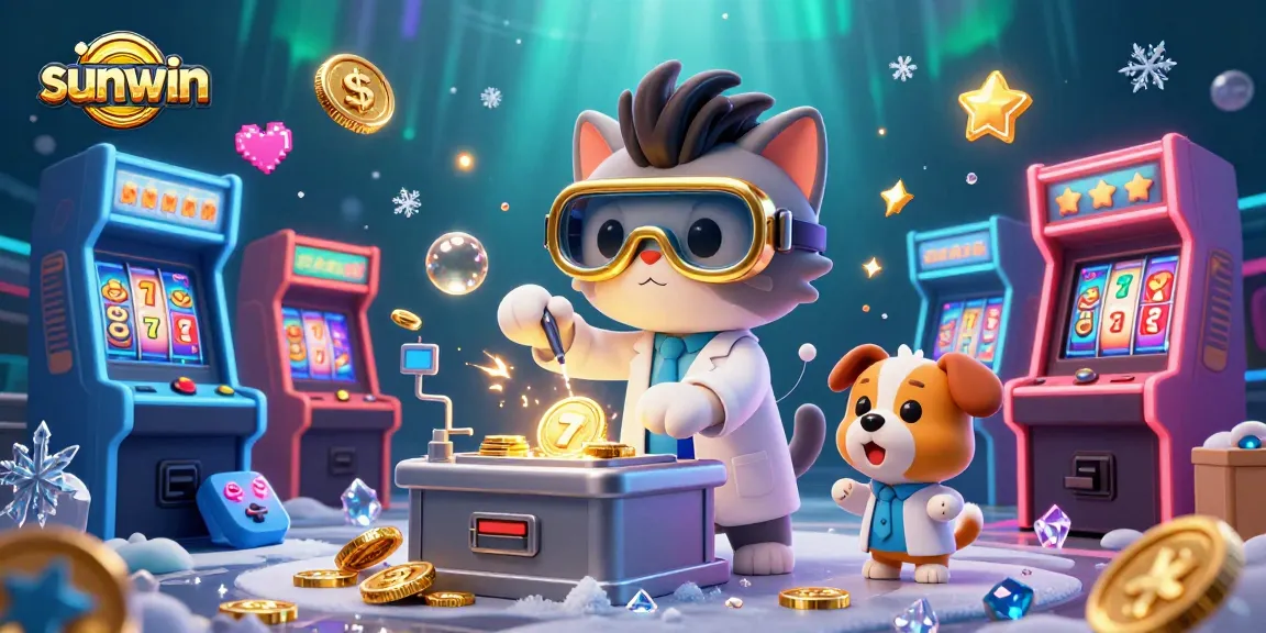 Experience vibrant gaming thrills with sunwin's cartoon casino scene featuring a mad scientist cat and loyal dog.
