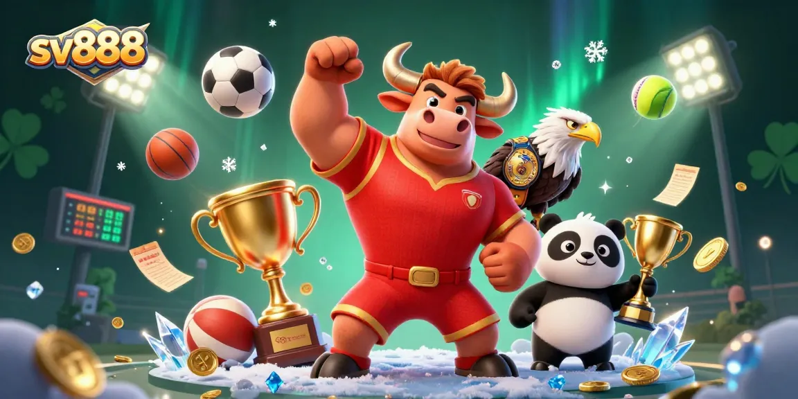 Experience excitement at sv888 with a 3D illustration showcasing vibrant gambling elements and characters.