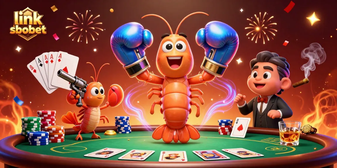 Bet on link sbobet with a vibrant scene showing animated characters at a poker table.
