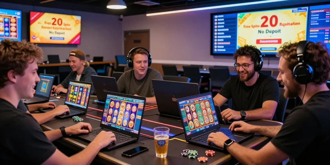 Excited players enjoying free spins on registration UK in a vibrant online casino atmosphere.